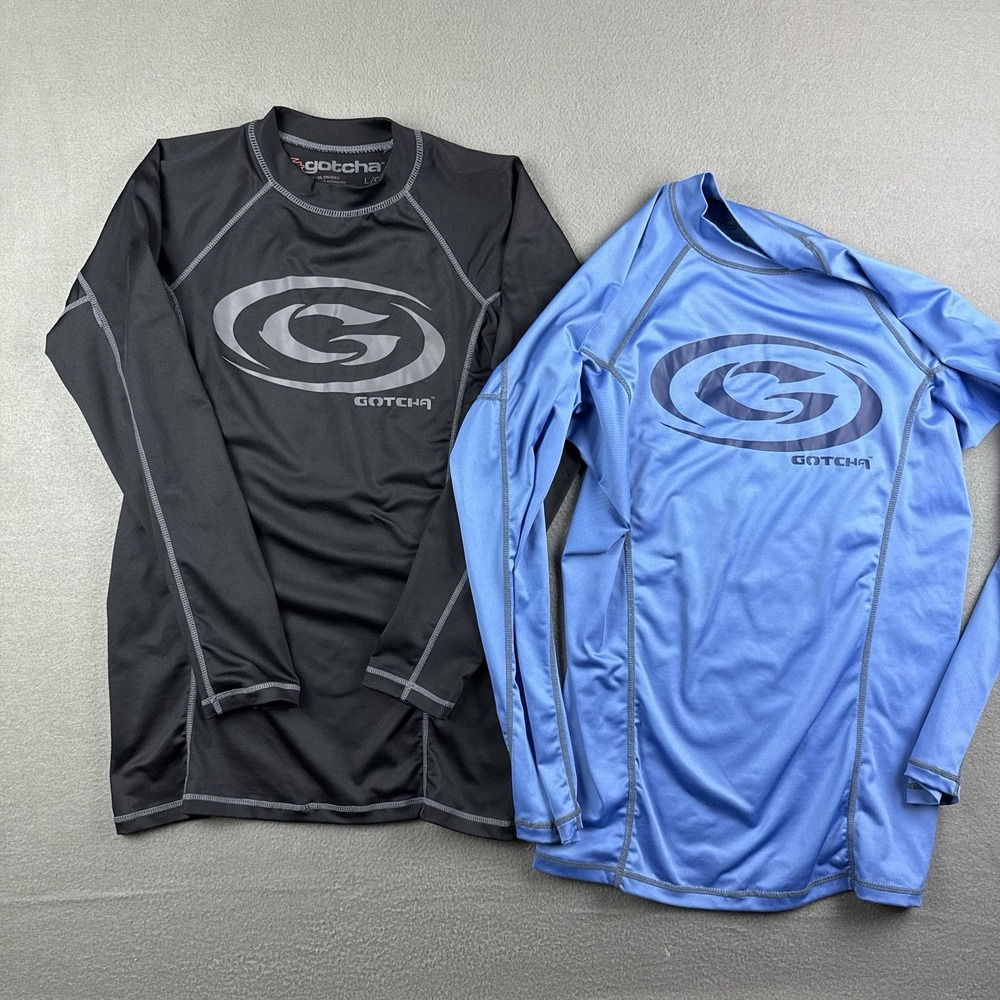 Gotcha Logo Compression Shirts Surf Brand Men's Large Lot of‎ 2 Black Blue